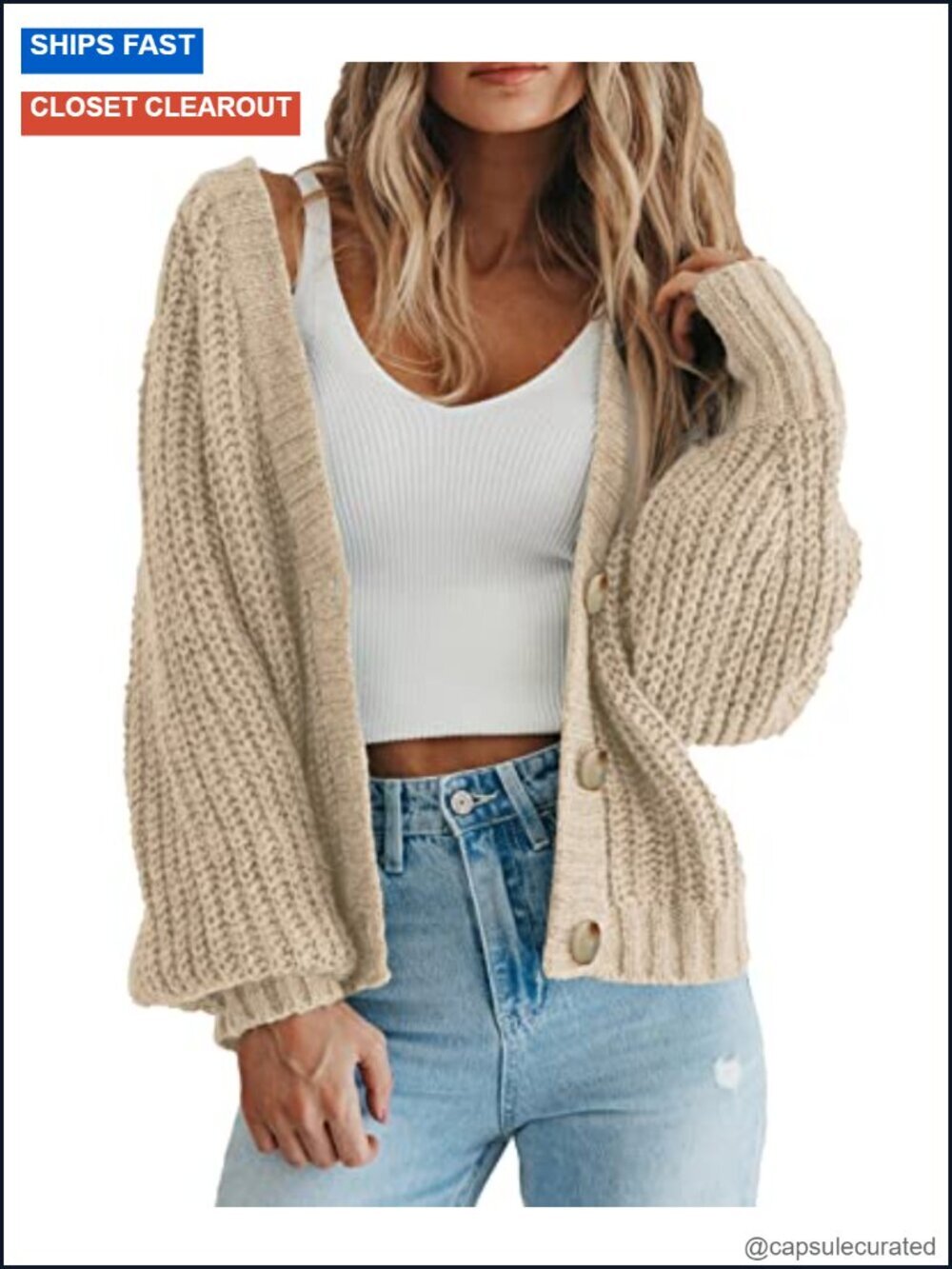 Chunky Knit Open Front Cardigan Women V Neck Button Loose Short Outerwear